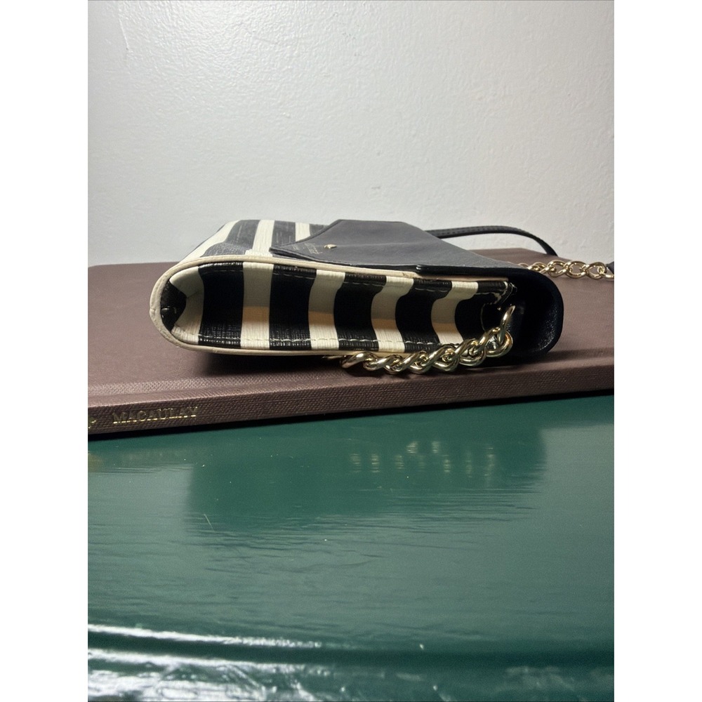 Kate Spade New York Black White Striped Crossbody Purse Gold Tone Chain City - Picture 6 of 13